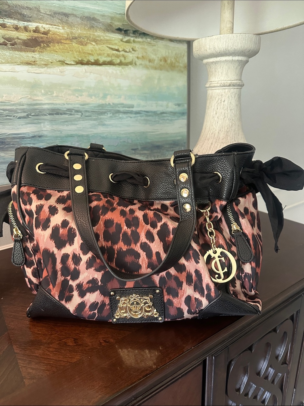 Juicy Couture Leopard Print Shoulder Bag with Black Trim